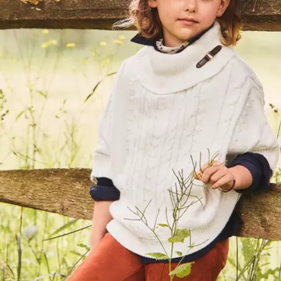 Janie and Jack Other - Janie and Jack Ivory Cable-Knit Turtleneck Poncho Cape with Button Accents